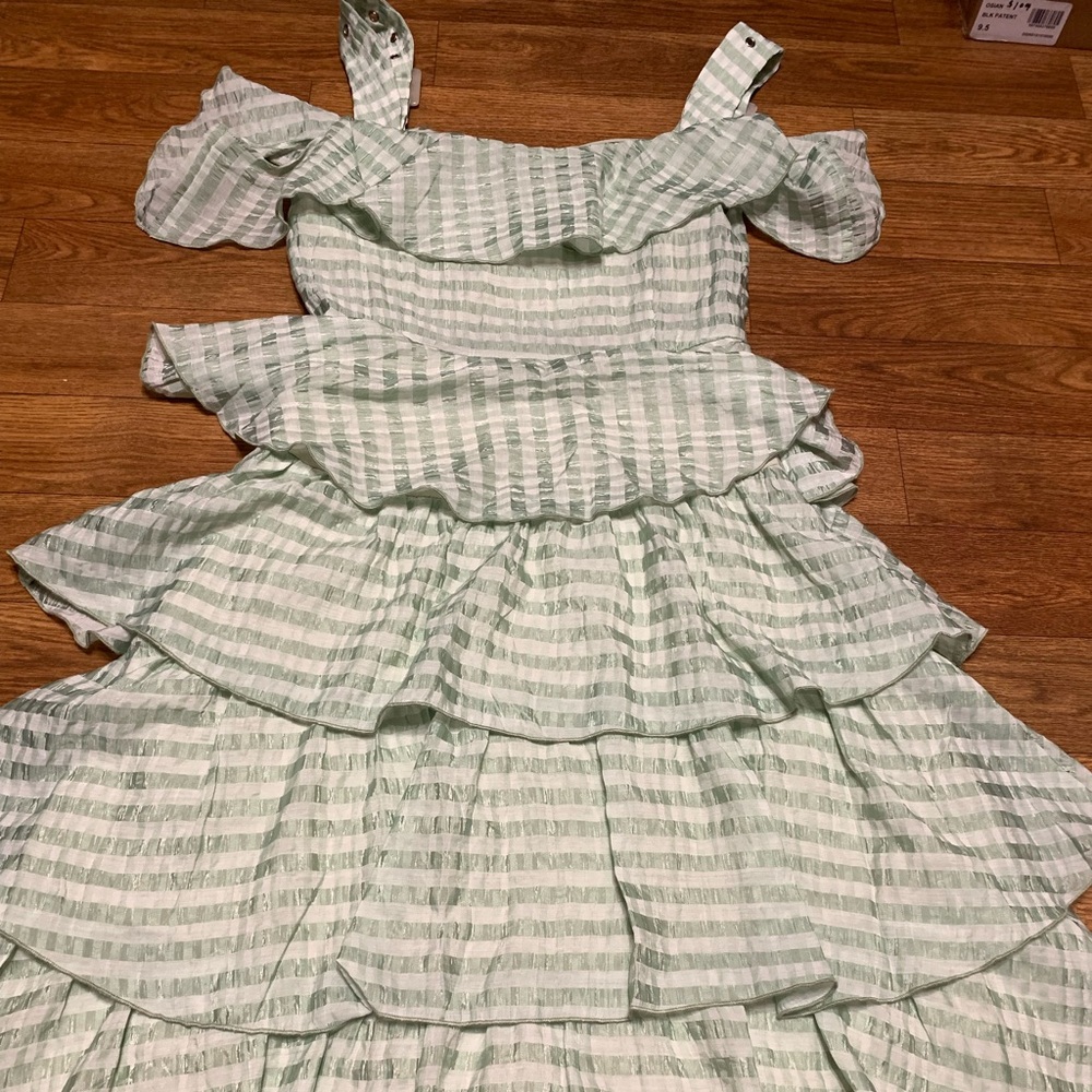 Misses MOMO STUDIO Green and White Seersucker Dress Size Extra Small